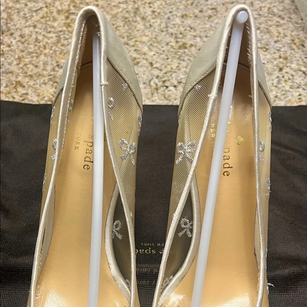kate spade Metallic Cream and Silver Pointed Bow Pumps - Picture 9 of 9